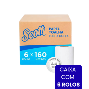 Ribercon - Papel Toalha em Rolo Scott Essential Folha Dupla 160m – Caixa com 6 Rolos